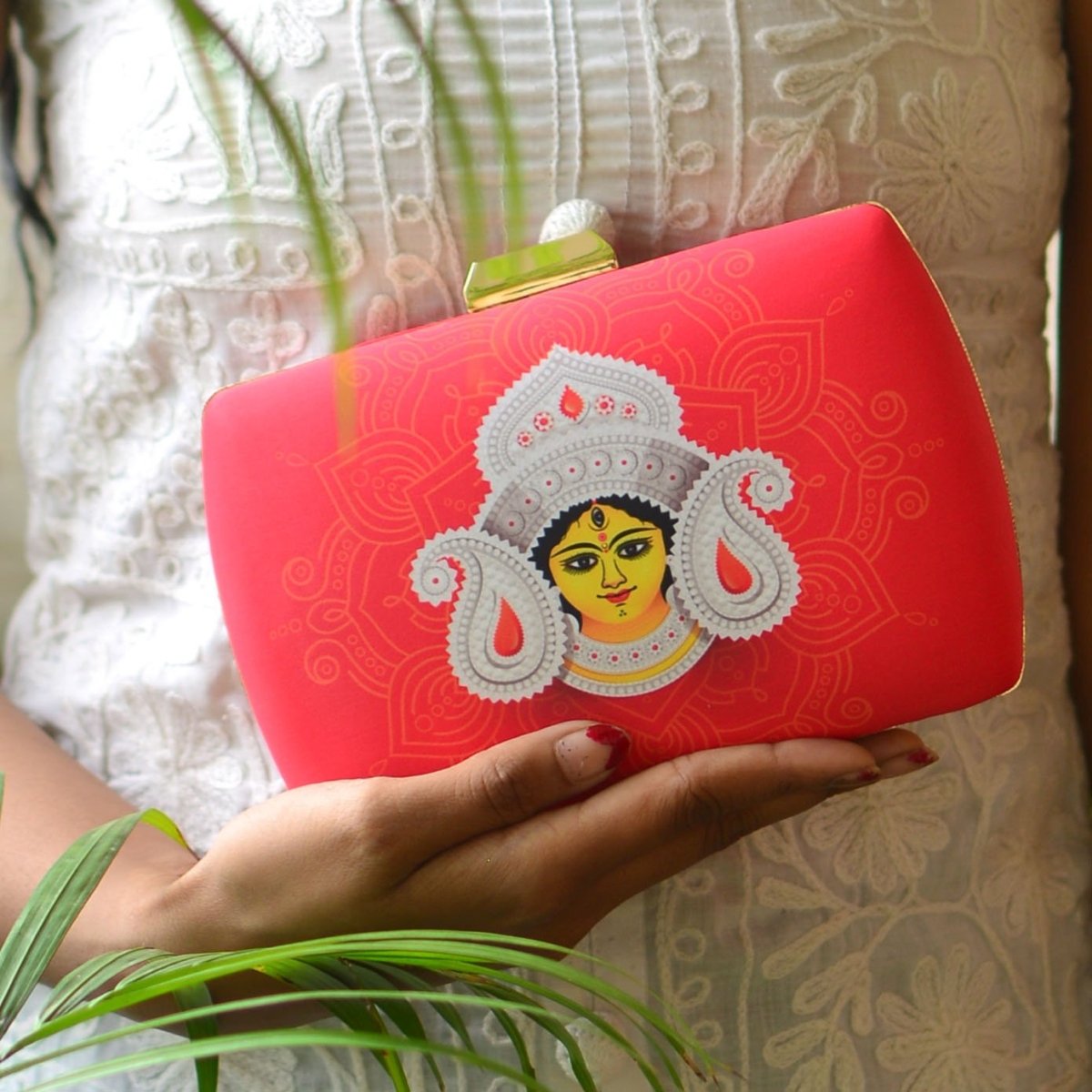 Artklim Red Durga Face Printed Clutch