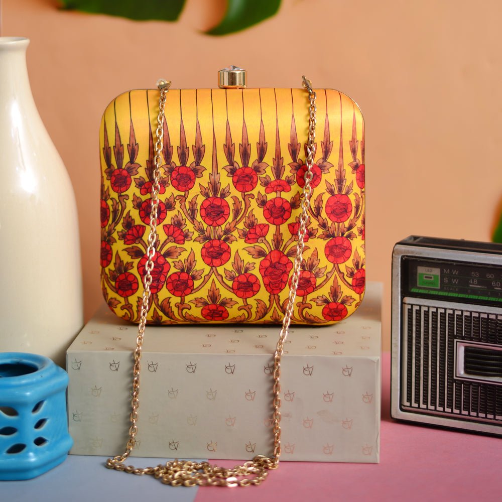 Printed Clutch with Mughal Flower Motifs