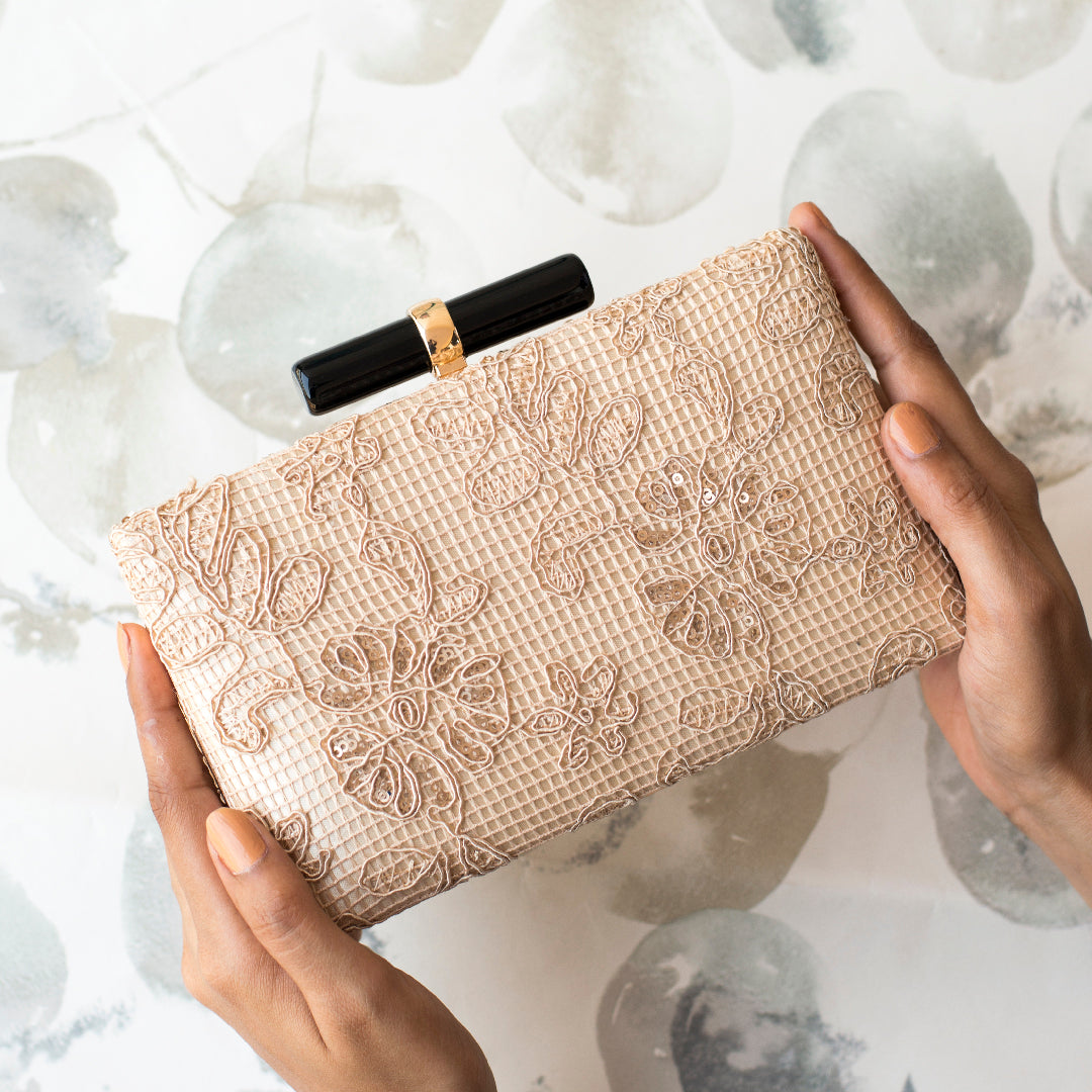 Artklim Beige Color Embroidered Clutch