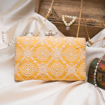 Artklim Yellow-Orange Embroidered Clutch