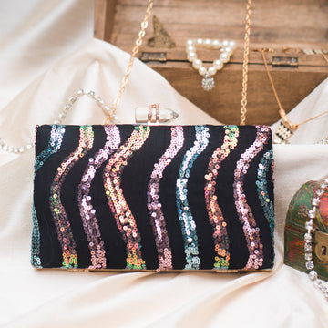 Artklim Multi-Sequin Waves on Black Base Clutch