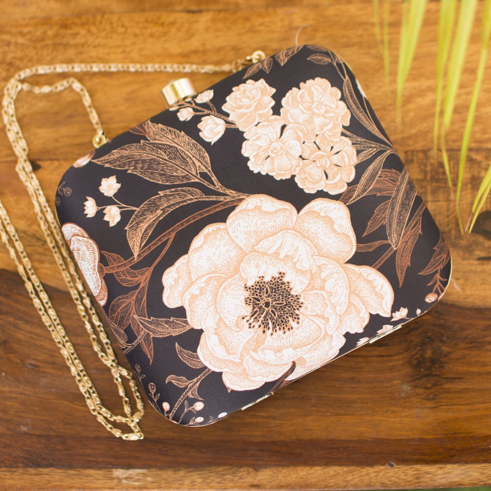 Artklim Black Floral Printed Clutch Bag