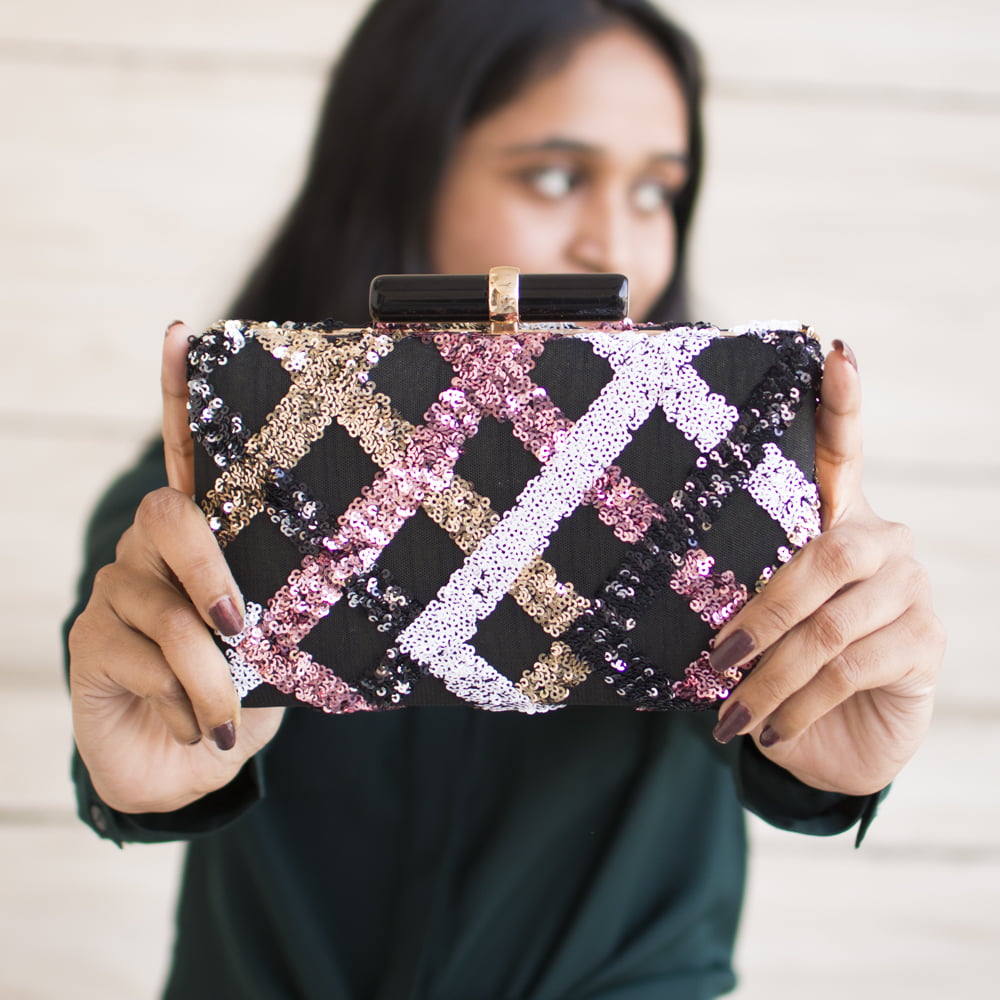 Artklim Coloured Cross Sequins Party Clutch