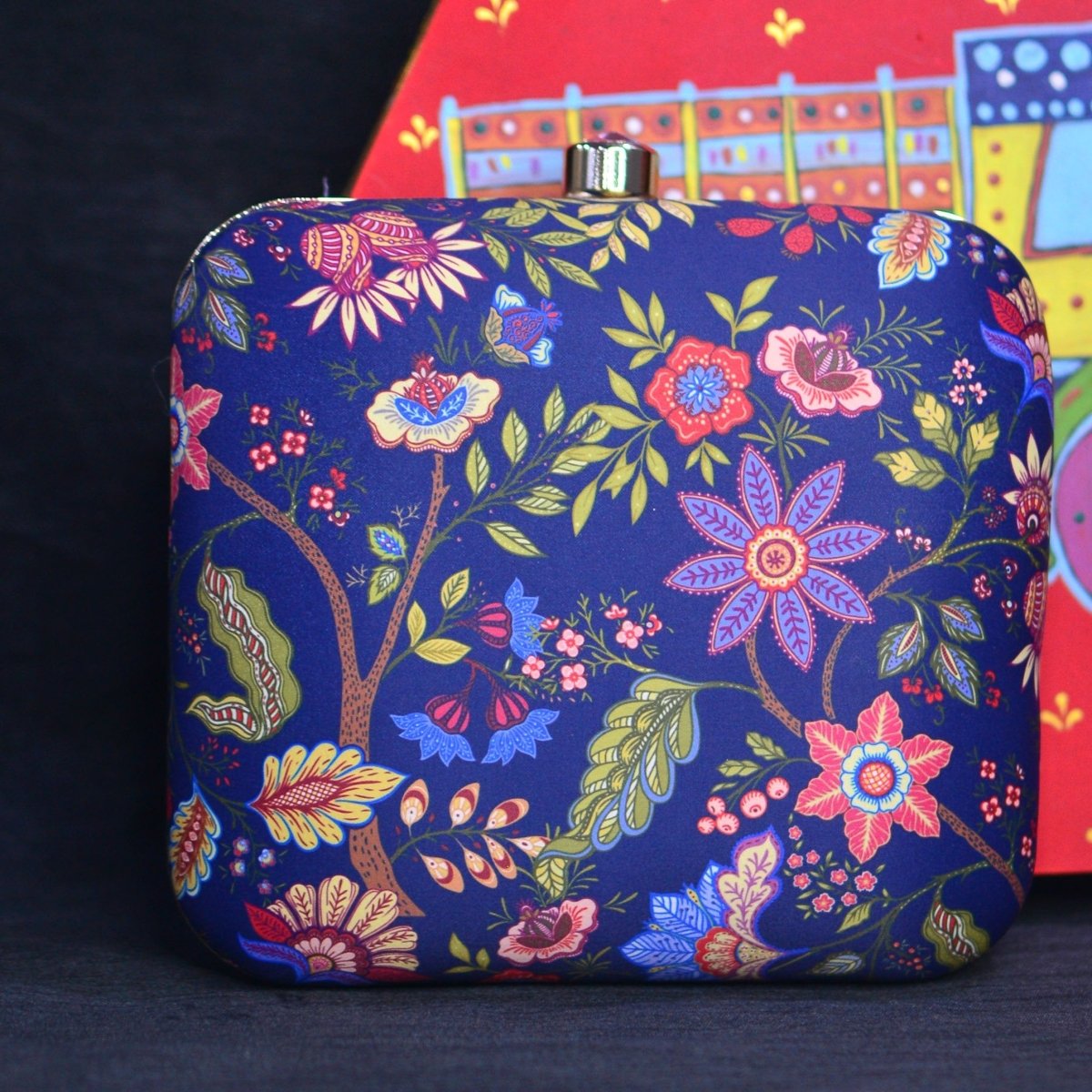 Artklim Blue Floral Printed Clutch