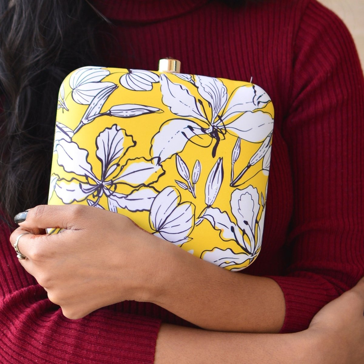 Artklim Yellow Flower Printed Clutch