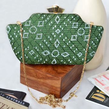 Green Embroidered Clutch