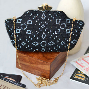 Black Embroidered Clutch