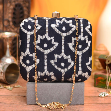 Black Fabric Printed Clutch