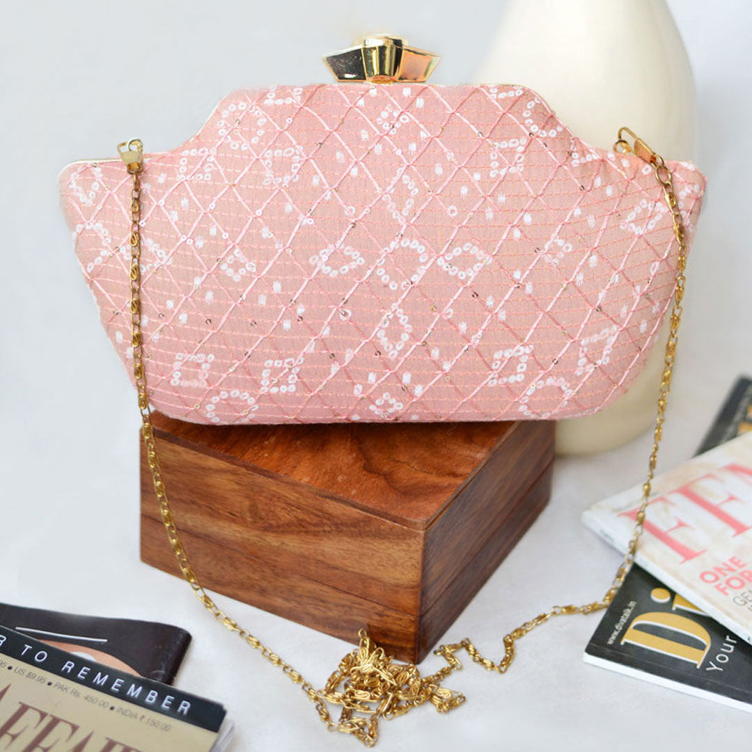 Pink Embroidered Clutch
