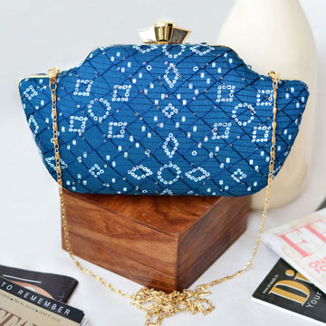 Blue Embroidered Clutch