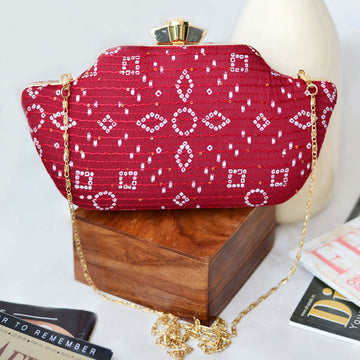 Red Embroidered Clutch