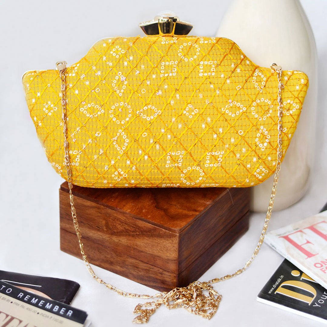Yellow Embroidered Clutch