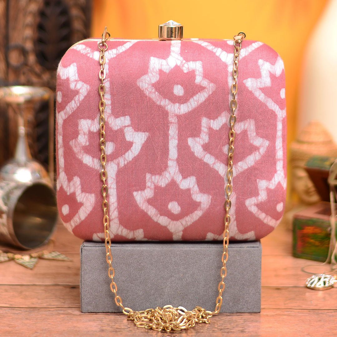 Salmon Pink Fabric Printed Clutch