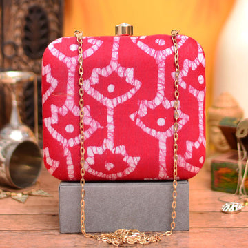 Red Fabric Printed Clutch