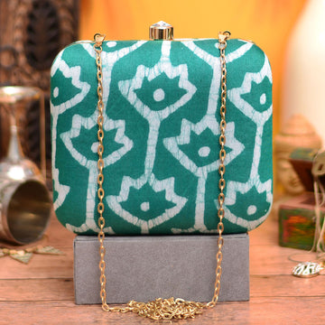 Sea Green Fabric Printed Clutch