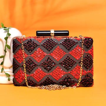 Red-Black Sequins Clutch