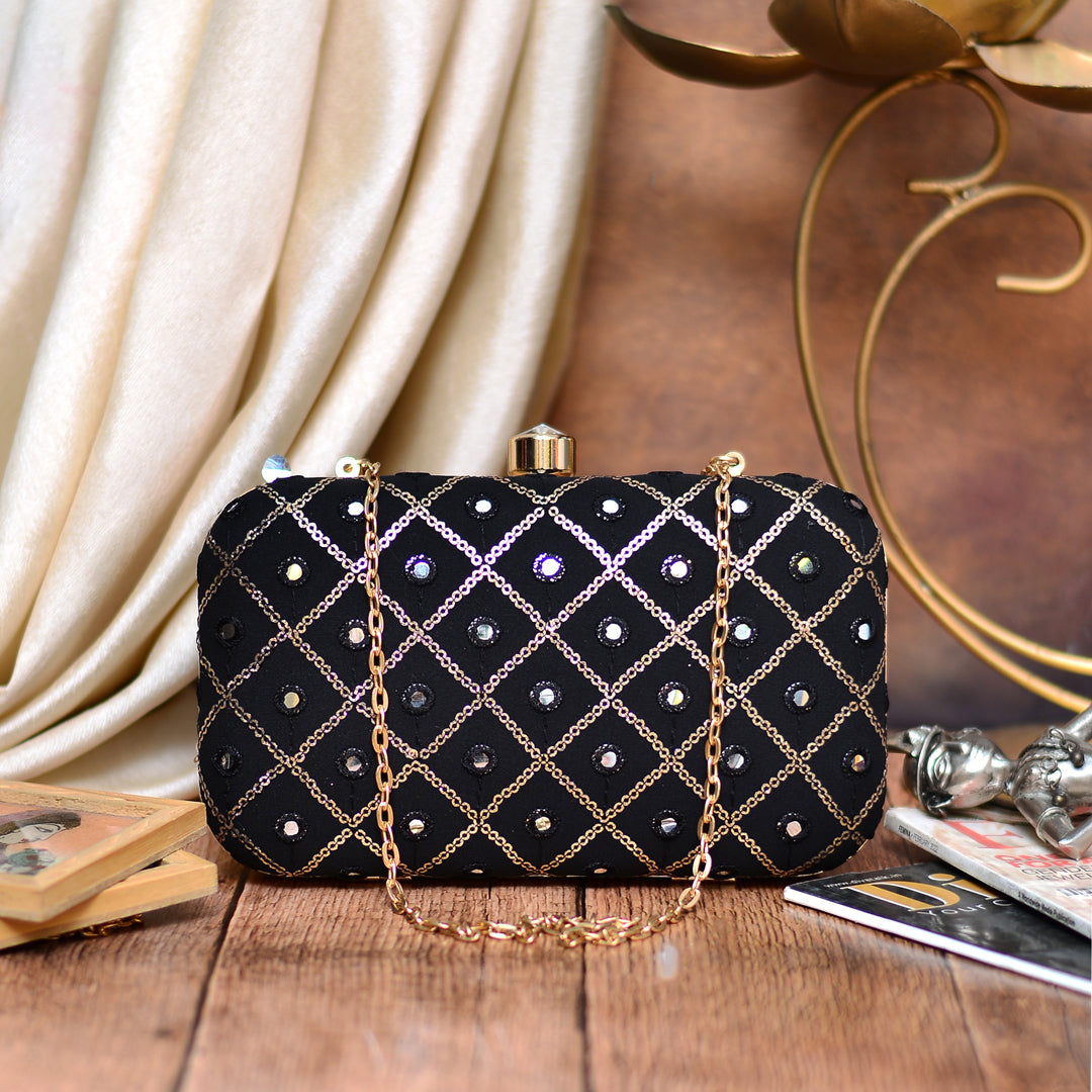 Black Emboridered Clutch