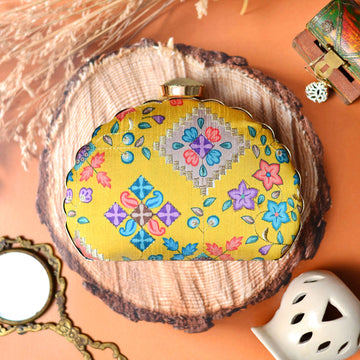 Yellow Symmetrical Moon Clutch