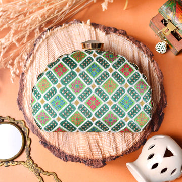 Dark Green Pattern Moon Clutch