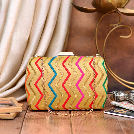Deep-colored Zigzag Embroidered Clutch