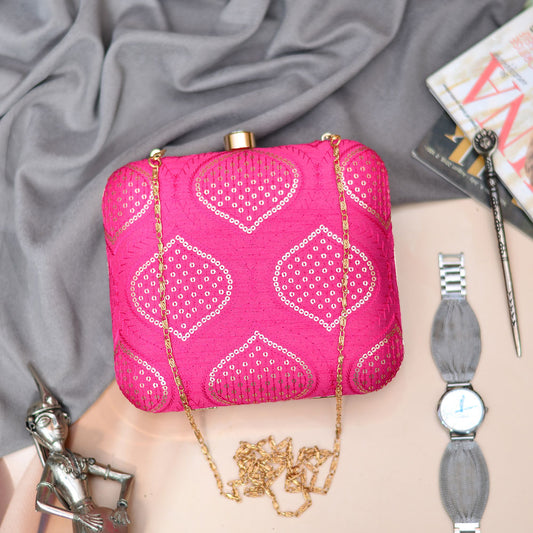 Hot Pink Embroidered Clutch
