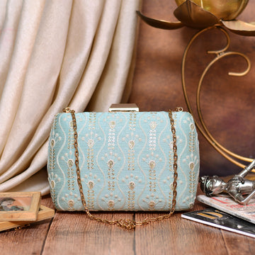 Light Blue Embroidred Clutch