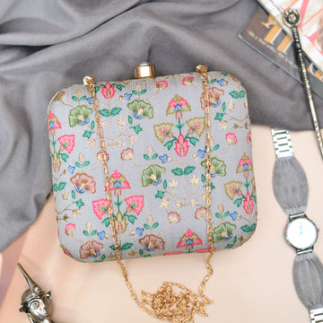 Light Grey Floral Clutch