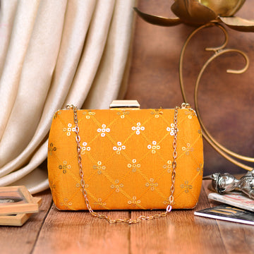 Yellow Embroidered Clutch