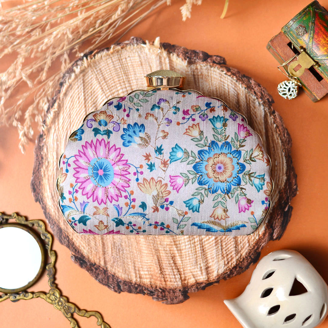 Pink-Blue Floral Moon Clutch