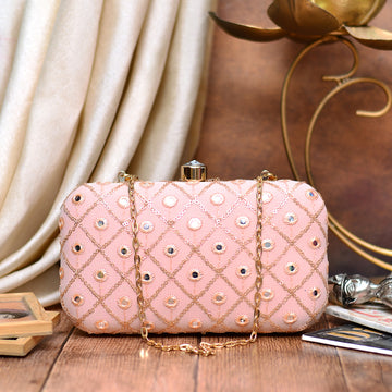 Peach Embroidered Clutch