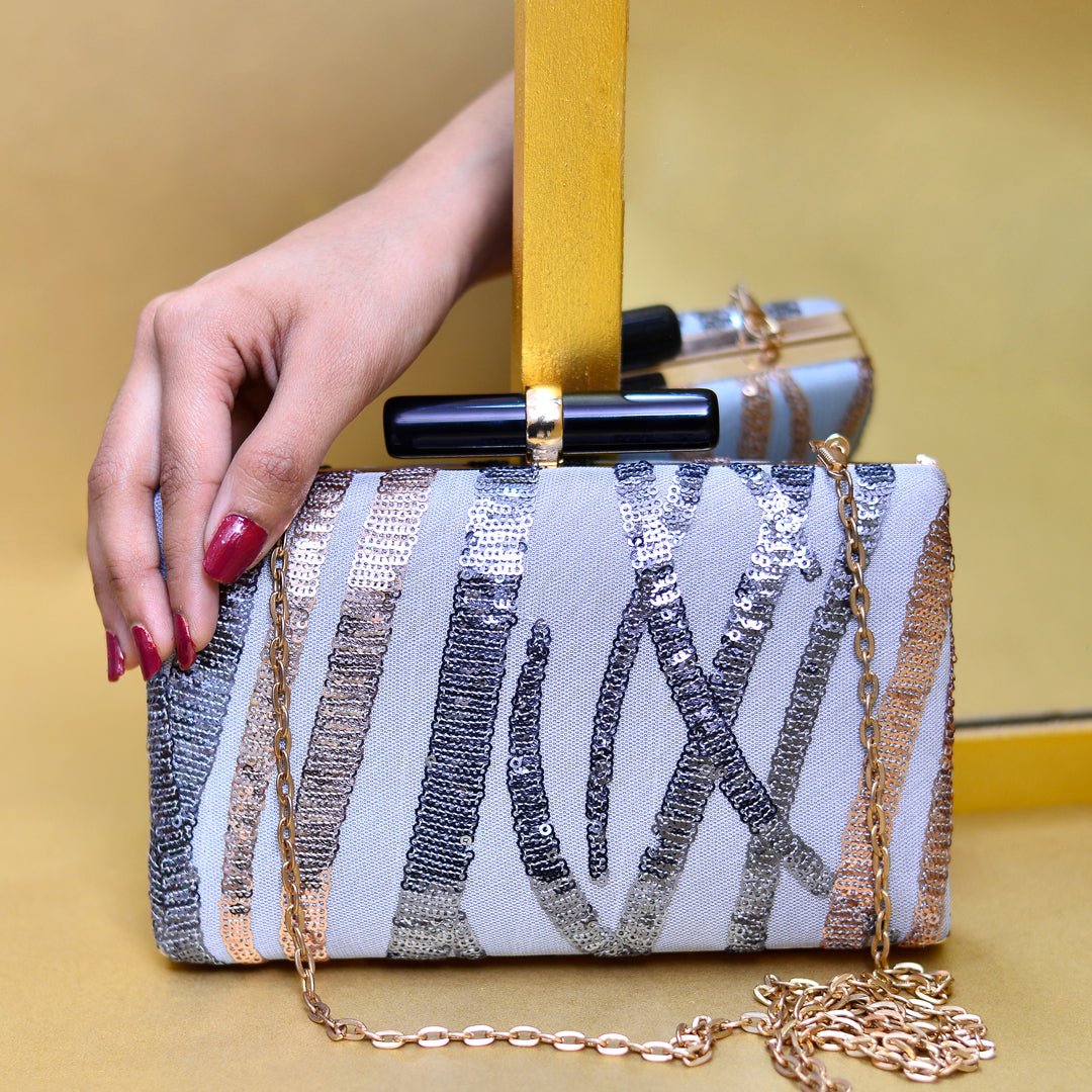 Grey Rose-gold Sequins Clutch