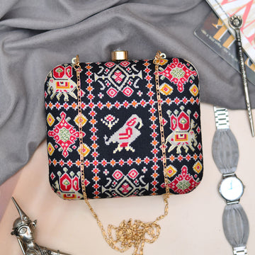 Black Indian Fabric Clutch