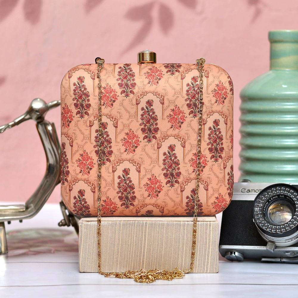 Artklim Peach Printed Clutch