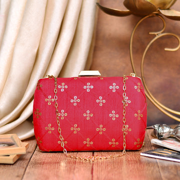 Red Embroidered Clutch