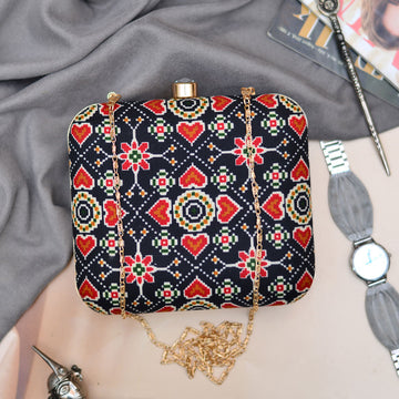 Black-Red Fabric Clutch