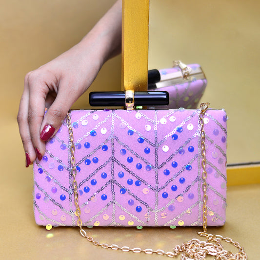 Pink Zigzag Sequins Clutch