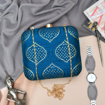 Yale Blue Embroidered Clutch