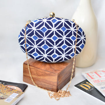 Blue Printed Oval Clutch