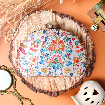 Multicolor Floral Moon Clutch