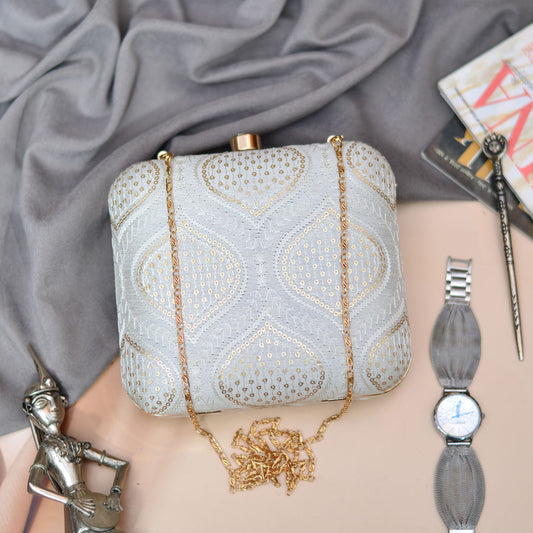 White Embroidered Clutch
