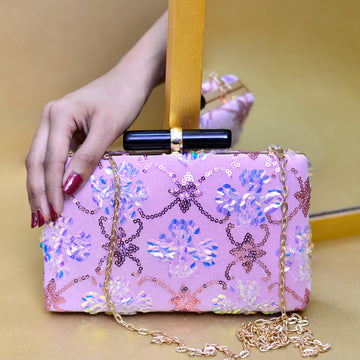 Pink Floral Sequins Clutch