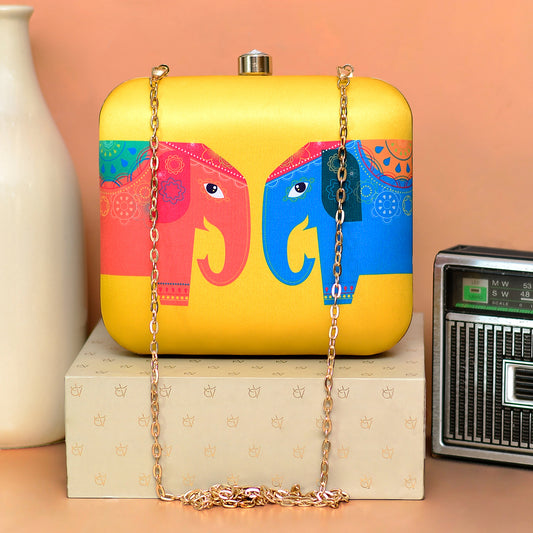 Red And Blue Elephant Printed Clutch
