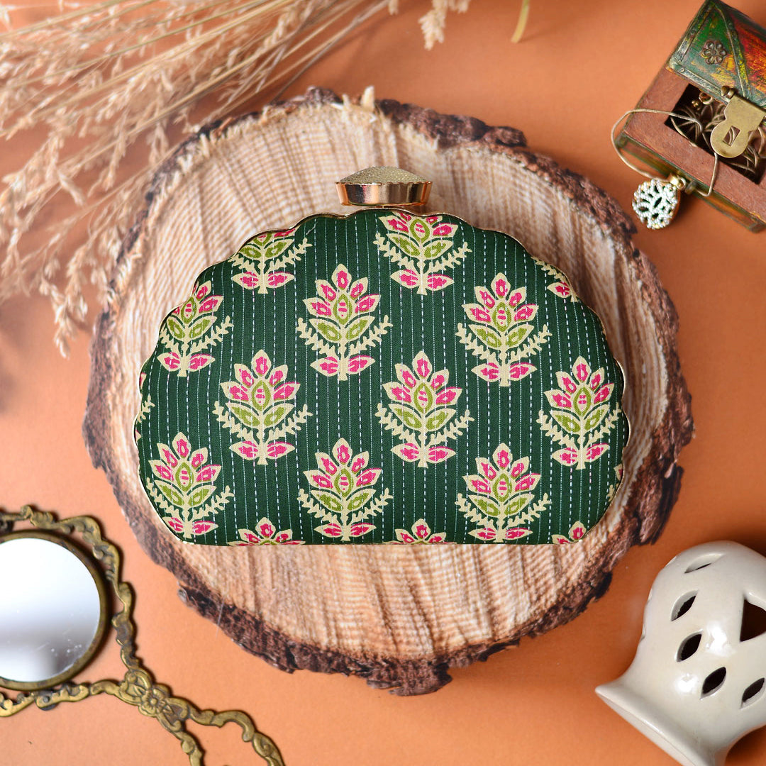 Green Embroidered Moon Clutch