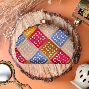 Multicolored Fabric Moon Clutch