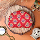 Red Floral Embroidered Moon Clutch