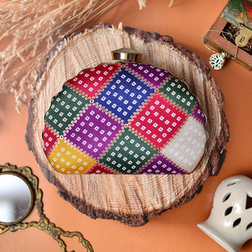 Mixed Pattern Moon Clutch