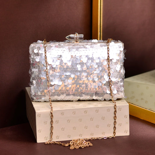 Silver Sequins Evening Clutch