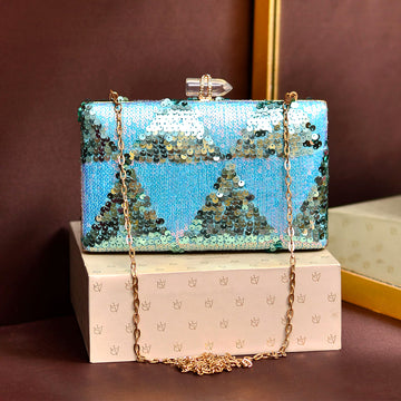 Light Blue Sequins Clutch