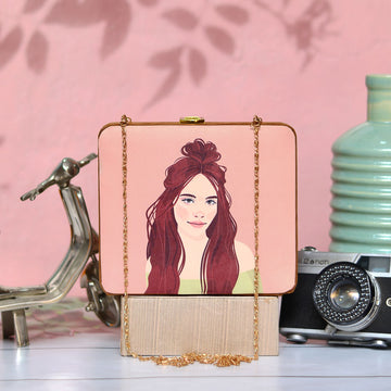 Red Hair Woman Printed MDF Clutch