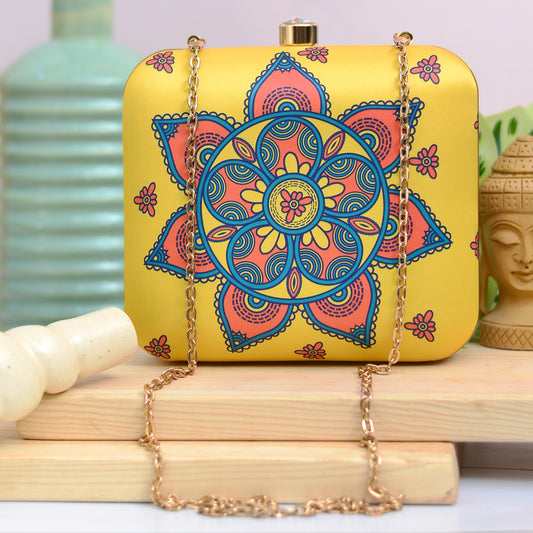 Artklim Yellow Mandala Printed Clutch Bag